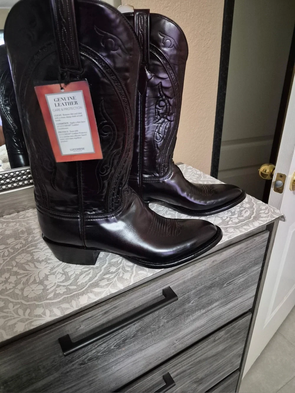 Genuine Leather Western Cowboy Boots - Dark Brown